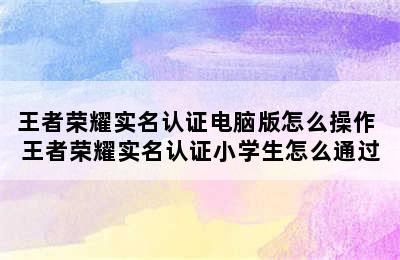 王者荣耀实名认证电脑版怎么操作 王者荣耀实名认证小学生怎么通过